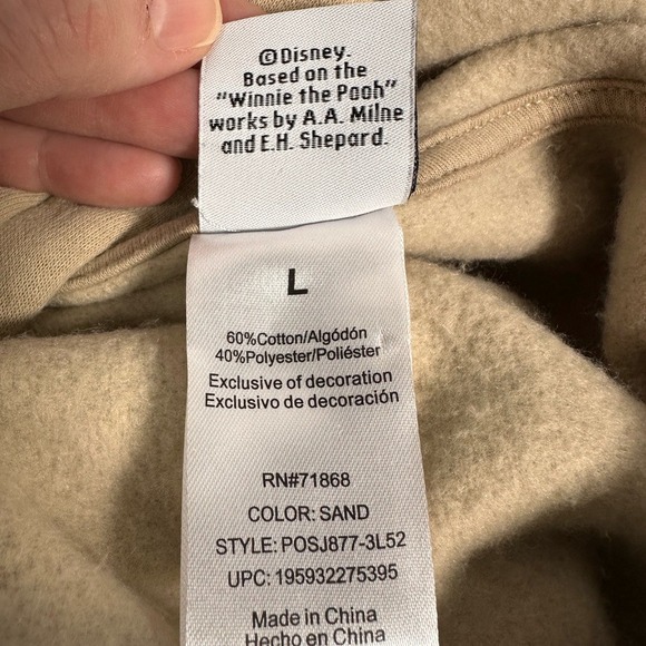 Disney Winnie the Pooh Hoodie Tan Crochet Patch Face Size Large - Picture 7 of 13